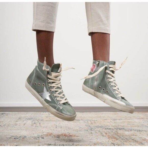 GGDB Golden Goose Francy High Top Military Green Suede Sneakers Size EU 37 US 7 - Picture 4 of 11